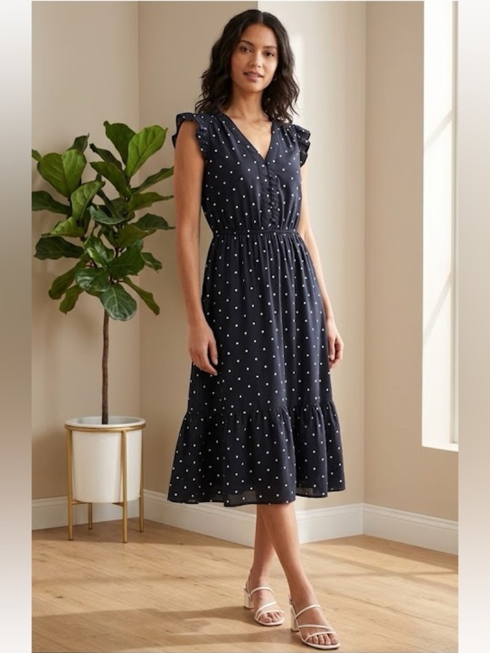 Old Navy Black Polka Dot Midi Dress
